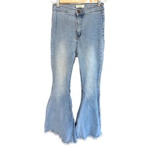 Hammer High Waisted Flare Jeans Frayed Hem Light Wash Denim Womens